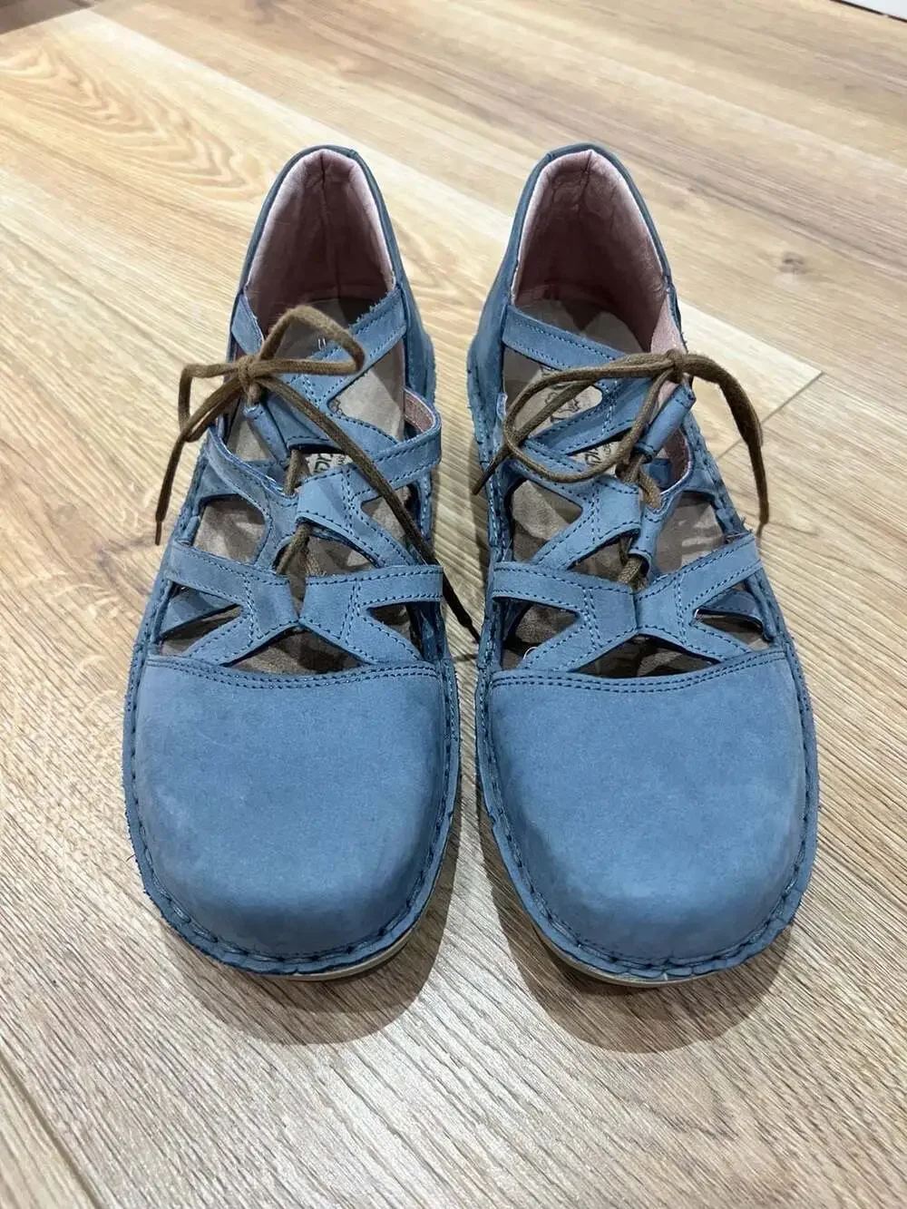 Naot Calathea Ghillie Blue Nubuck Lace Up Leather Covered Toe Shoes Size 37